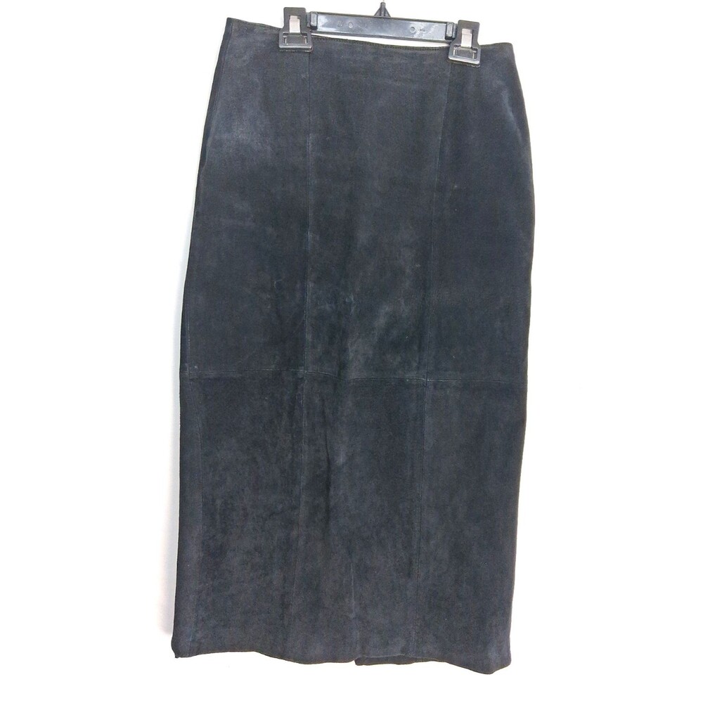 Vintage Savannah Women 6 Black Leather Flat Front Long Maxi Skirt Western Winter